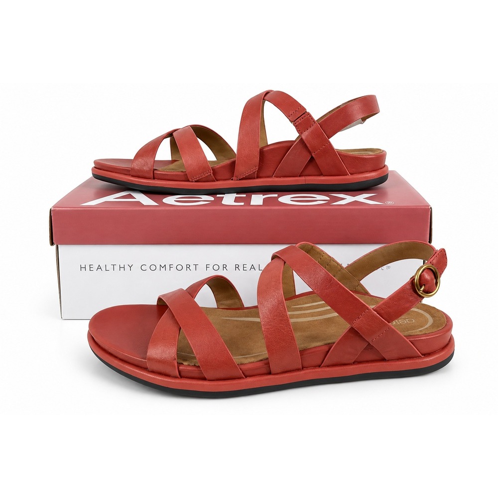 Aetrex Piper Terracotta Leather Strappy Comfort Sandals Womens 10 EU 41